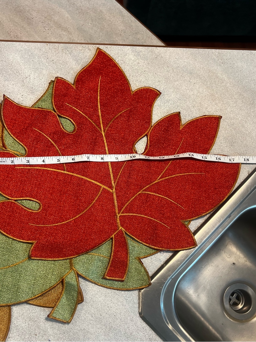 Fall Table Decor Textured Embroidered Maple Leaf Placemats Metallic Woven - Picture 5 of 5